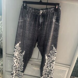 Black and White Floral Patterned Jeans